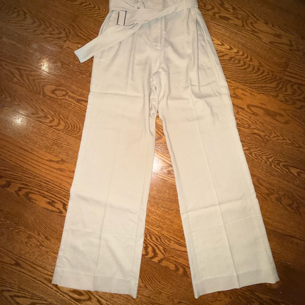 Cream Wide-Leg Pants with Belt